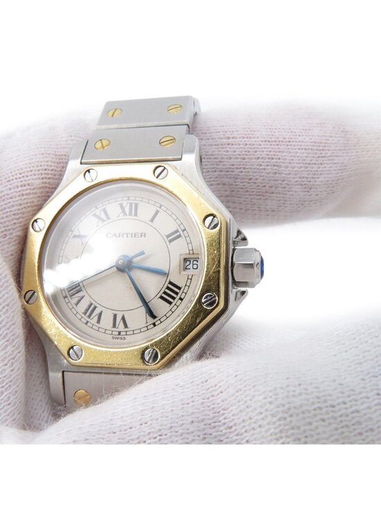 Cartier Santos Octagon SM Watch Ivory Dial Quartz Vintage